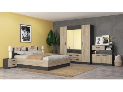 Σετ κρεβατοκάμαρας  MOKA ( γκρι κραφτ /ανθρακίτη )